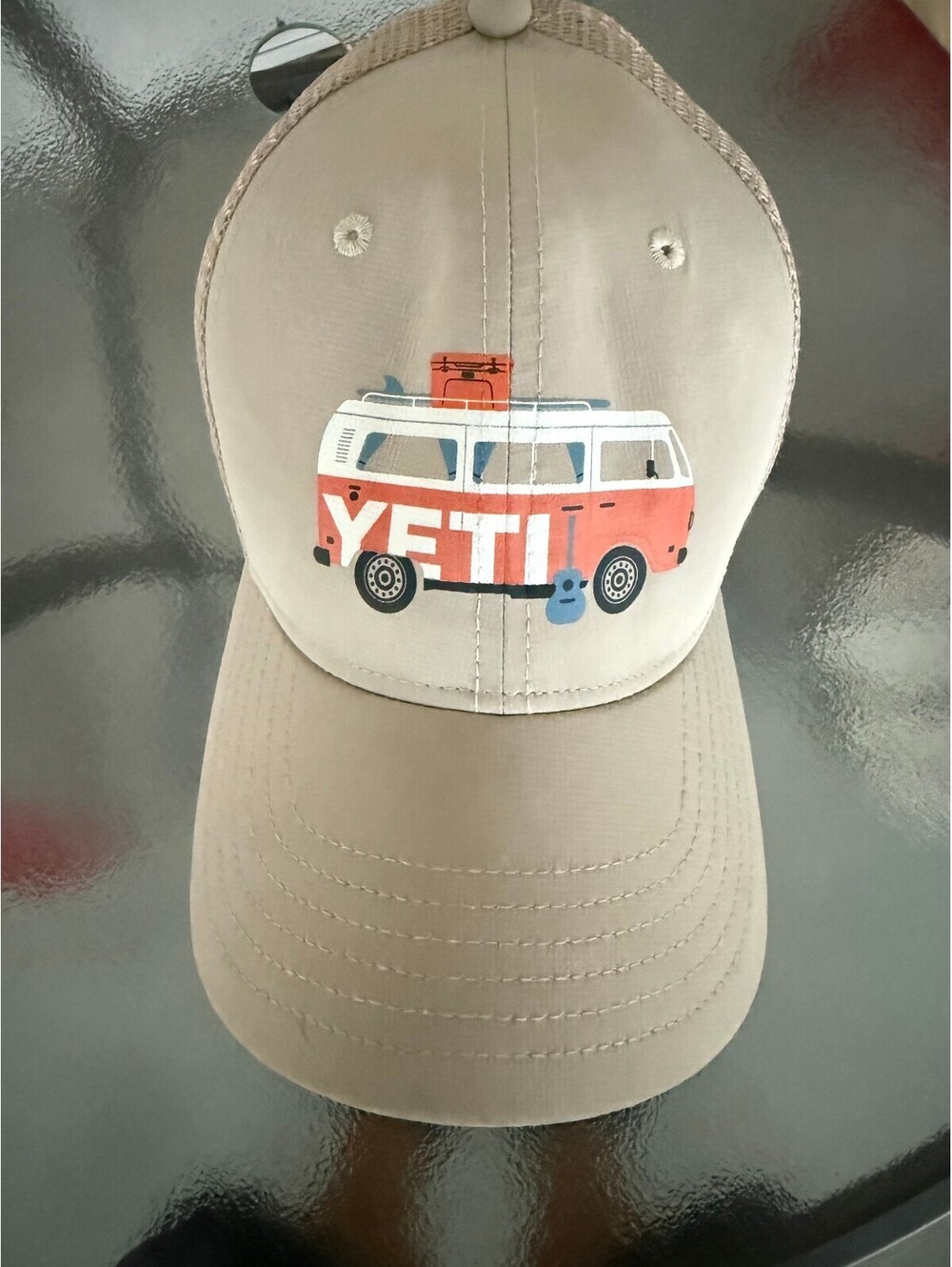 YETI Beige Mesh Trucker Hat with Camper Van Graphic